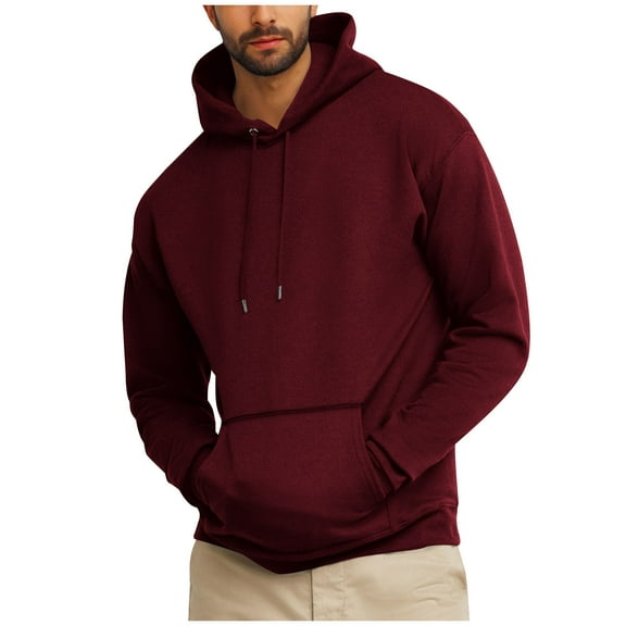 Fmbrln Mens Hoodies Casual Long Sleeve Hooded Sweatshirt Solid Color Loose Pullover Tops with Pockets