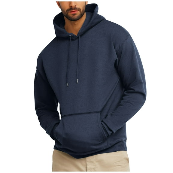 Fmbrln Mens Hoodies Casual Long Sleeve Hooded Sweatshirt Solid Color Loose Pullover Tops with Pockets