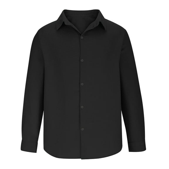 Fmbrln Mens Long Sleeve Shirts Fashion Casual Turndown Collar Button Solid Color Tops Loose Comfy Shirts Black 3XL
