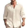 thumbnail image 1 of Fmbrln Mens Long Sleeve Shirts Fashion Casual Turndown Collar Button Solid Color Tops Loose Comfy Shirts Khaki L, 1 of 4