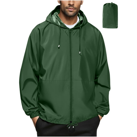 Fmbrln Mens Outdoor Waterproof Jacket Casual Long Sleeve Full Zip Up Hooded Rain Jacket Green M