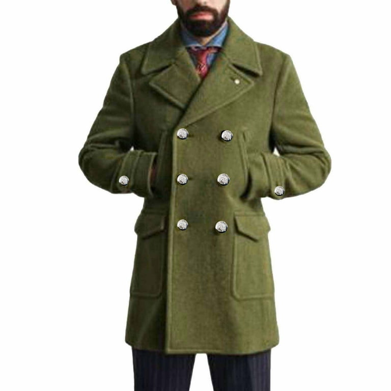 Fmbrln Mens Pea Coat Double Breasted Notched Collar Trench Coats