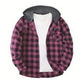 thumbnail image 1 of Fmbrln Mens Plaid Jackets Fashion Casual Long Sleeve Full Button Hoodies Fall Winter Warm Hooded Coat with Pockets Trendy Outwear Hot Pink 3XL, 1 of 4
