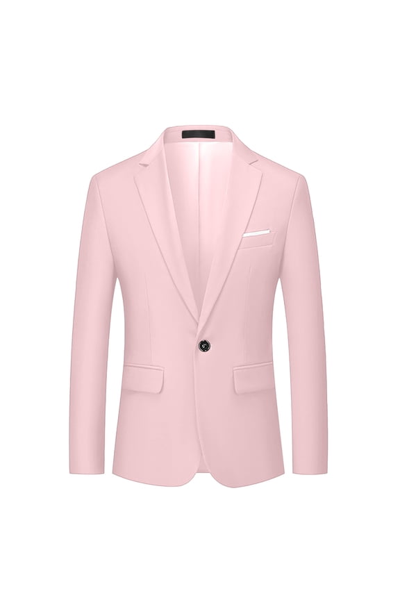 Mens Plus Size Blazer Jackets Long Sleeve Lapel Collar Solid Suit Coat Office Business Suit Jackets Casual Dressy Blazer Jackets Pink 4XL