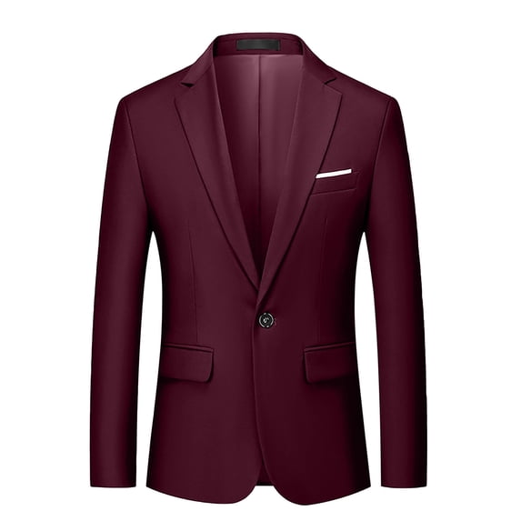 Fmbrln Mens Plus Size Blazer Jackets Long Sleeve Lapel Collar Solid Suit Coat Office Business Suit Jackets Casual Dressy Blazer Jackets Wine 2XL