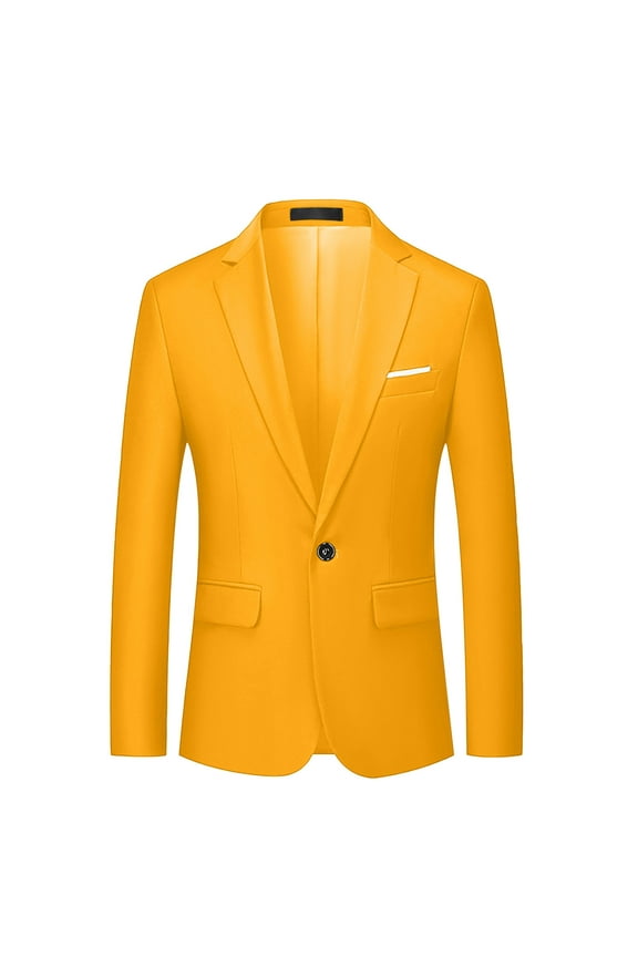 Mens Plus Size Blazer Jackets Long Sleeve Lapel Collar Solid Suit Coat Office Business Suit Jackets Casual Dressy Blazer Jackets Yellow 2XL