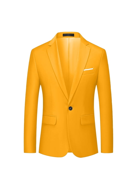 Mens Plus Size Blazer Jackets Long Sleeve Lapel Collar Solid Suit Coat Office Business Suit Jackets Casual Dressy Blazer Jackets Yellow 6XL