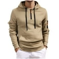 thumbnail image 1 of Fmbrln Mens Plus Size Cargo Hoodie Casual 1/4 Zip Up Long Sleeve Pullover Tops Loose Comfy Solid Color Blouse with Pockets Khaki XL, 1 of 5