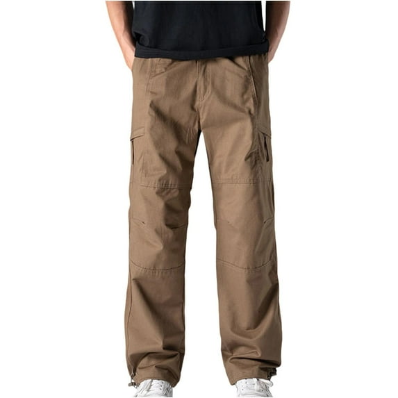 Fmbrln Mens Plus Size Cargo Pants Casual Elastic Waist Multi Pockets Work Pants Straight Leg Pants Lounge Outdoor Hiking Trousers Brown XL
