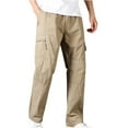 thumbnail image 1 of Fmbrln Mens Plus Size Cargo Pants Casual Elastic Waist Multipockets Work Pants Lounge Cotton Straight Leg Pants Outdoor Hiking Trousers Khaki L, 1 of 5