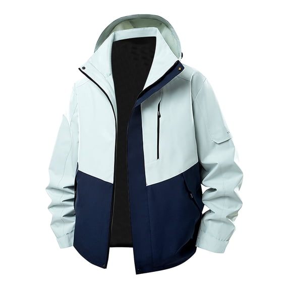 Fmbrln Mens Plus Size Casual Solid Jackets Waterproof Windproof Jackets with Removable Hood Lounge Outdoor Hiking Windbreaker Jackets with Zipper Pockets Navy 2XL