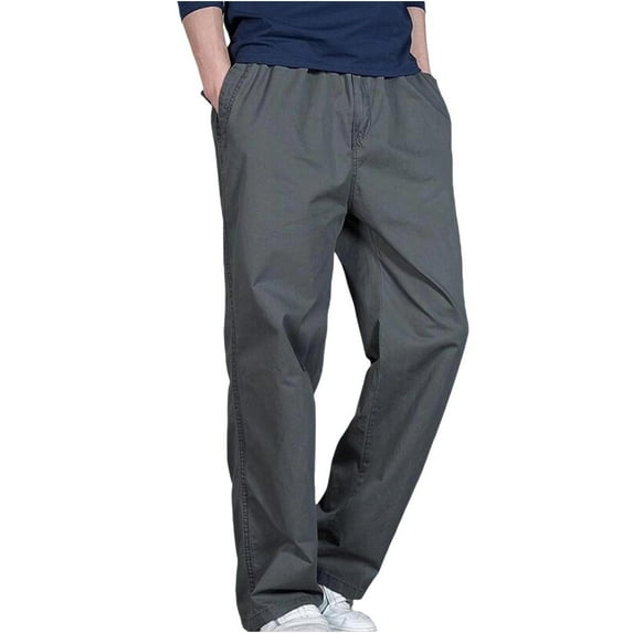 Fmbrln Mens Plus Size Cotton Casual Pants Elastic Waist Work Pants Lounge Straight Leg Pants Outdoor Hiking Trousers with Pockets Army Green XL