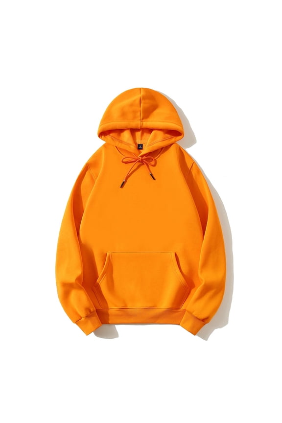 Mens Plus Size Fleece Lined Hoodies Fashion Casual Long Sleeve Solid Color Hooded Sweatshirts Loose Comfy Pullover Tops with Pockets Orange 4XL