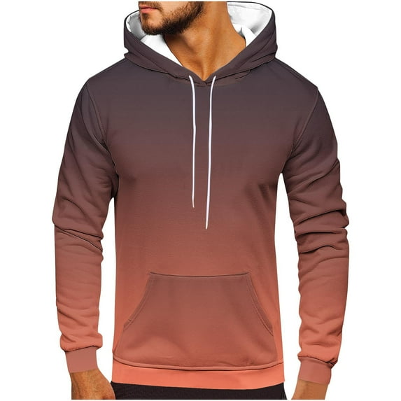 Fmbrln Mens Plus Size Long Sleeve Hoodies Fall Fashion Gradient Print Hooded Sweatshirts Casual Comfy Pullover Tops with Pockets Coffee L