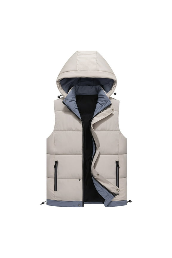Mens Plus Size Puffer Vest with Removable Hood Full Zip Up Sleeveless Quilted Jackets Fall Winter Fashion Padded Warm Coat with Zipper Pockets
