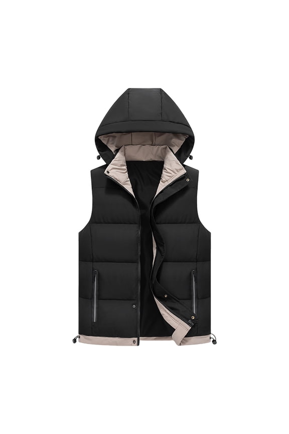 Mens Plus Size Puffer Vest with Removable Hood Full Zip Up Sleeveless Quilted Jackets Fall Winter Fashion Padded Warm Coat with Zipper Pockets