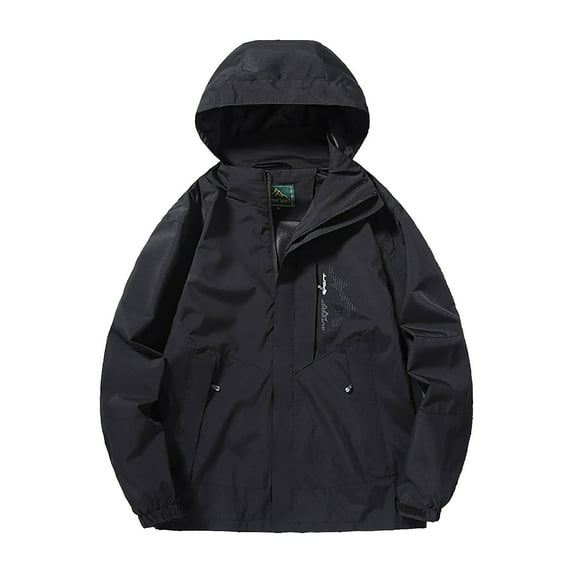 Fmbrln Mens Plus Size Trendy Color Block Jacket Waterproof Windproof Jacket Casual Long Sleeve Hooded Rain Coat Outdoor Hiking Windbreaker Jacket Black 2XL