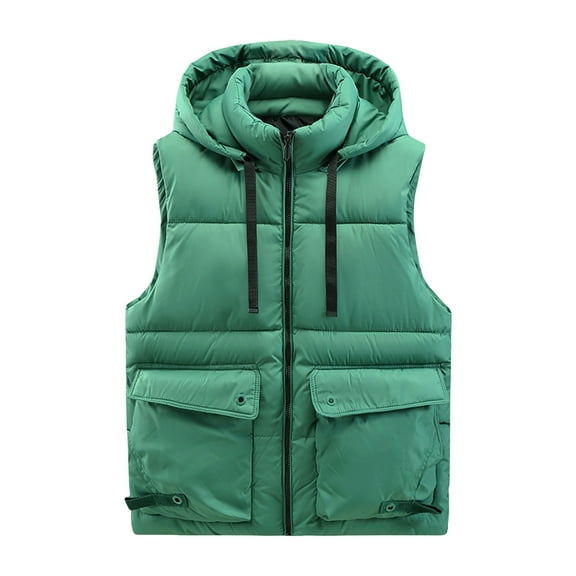 Fmbrln Mens Puffer Vest with Removable Hood Full Zip Up Stand Collar Sleeveless Quilted Jackets Fall Winter Padded Warm Coat with Pockets