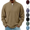 thumbnail image 1 of Fmbrln Mens Quarter Zip Sweatshirt Ribbed Stand Collar Long Sleeve Shirts Fall Winter Solid Color Fashion Casual Pullover Tops with Pocket Wine S, 1 of 6