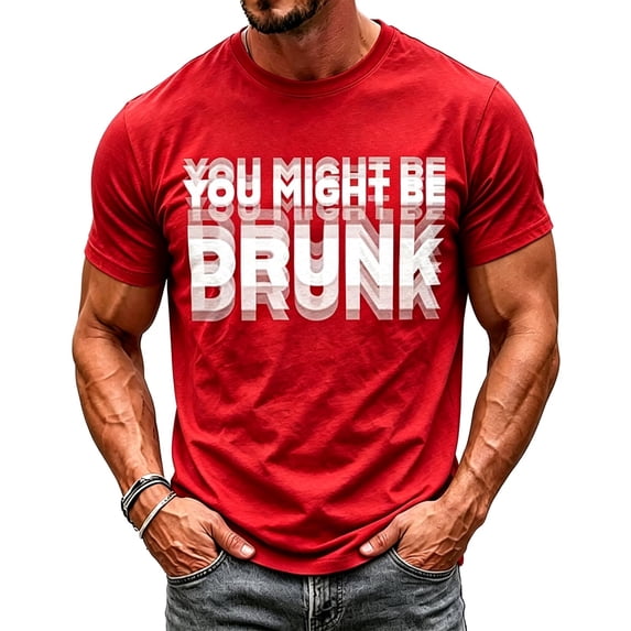Fmbrln Mens Short Sleeve T Shirts Funny Print Crew Neck Shirt Spring Summer Loose Casual Fashion Pullover Tops Red L
