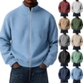 thumbnail image 1 of Fmbrln Mens Solid Color Sweatshirt Zip Up Stand Collar Knit Jacket Fall Winter Long Sleeve Fashion Tops Black 3XL, 1 of 6