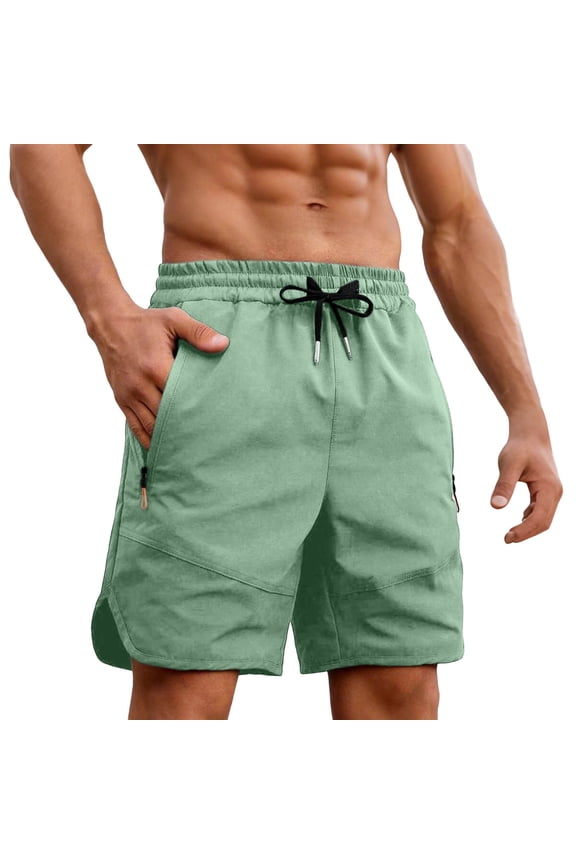 Mens Summer Shorts Solid Color Drawstring Waisted Athletic Shorts Gym Sport Running Workout Shorts