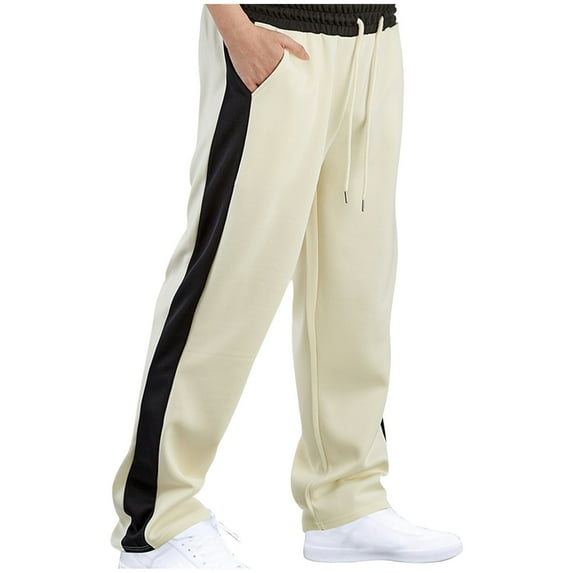 Fmbrln Mens Sweatpants Drawstring Elastic Waist Running Athletic Pants Casual Loose Color Block Sweatpants with Pockets Khaki XL