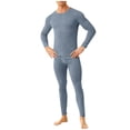 thumbnail image 1 of Fmbrln Mens Thermal Underwear 2 Piece Sets Crew Neck Long Sleeve Tops and Long Pants Set Soft Lightweight Base Layer For Fall Winter Home Outdoor Blue 4XL, 1 of 4