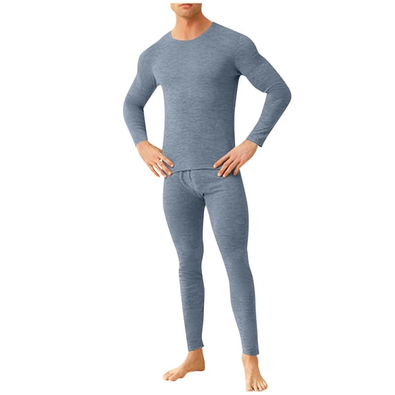 Fmbrln Mens Thermal Underwear 2 Piece Sets Crew Neck Long Sleeve Tops and Long Pants Set Soft Lightweight Base Layer For Fall Winter Home Outdoor Blue 4XL
