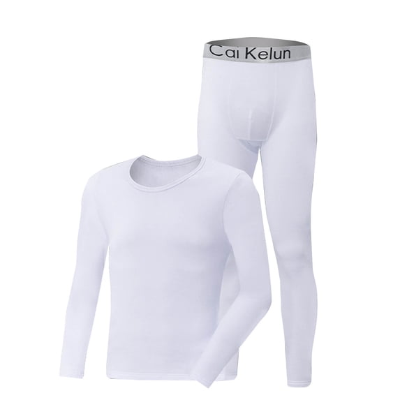 Fmbrln Mens Thermal Underwear 2 Piece Sets Fleece Lined Long Sleeve Tops and Long Pants Soft Warm Base Layer Fall Winter Warm Sets With Printed Elastic Waistband White M