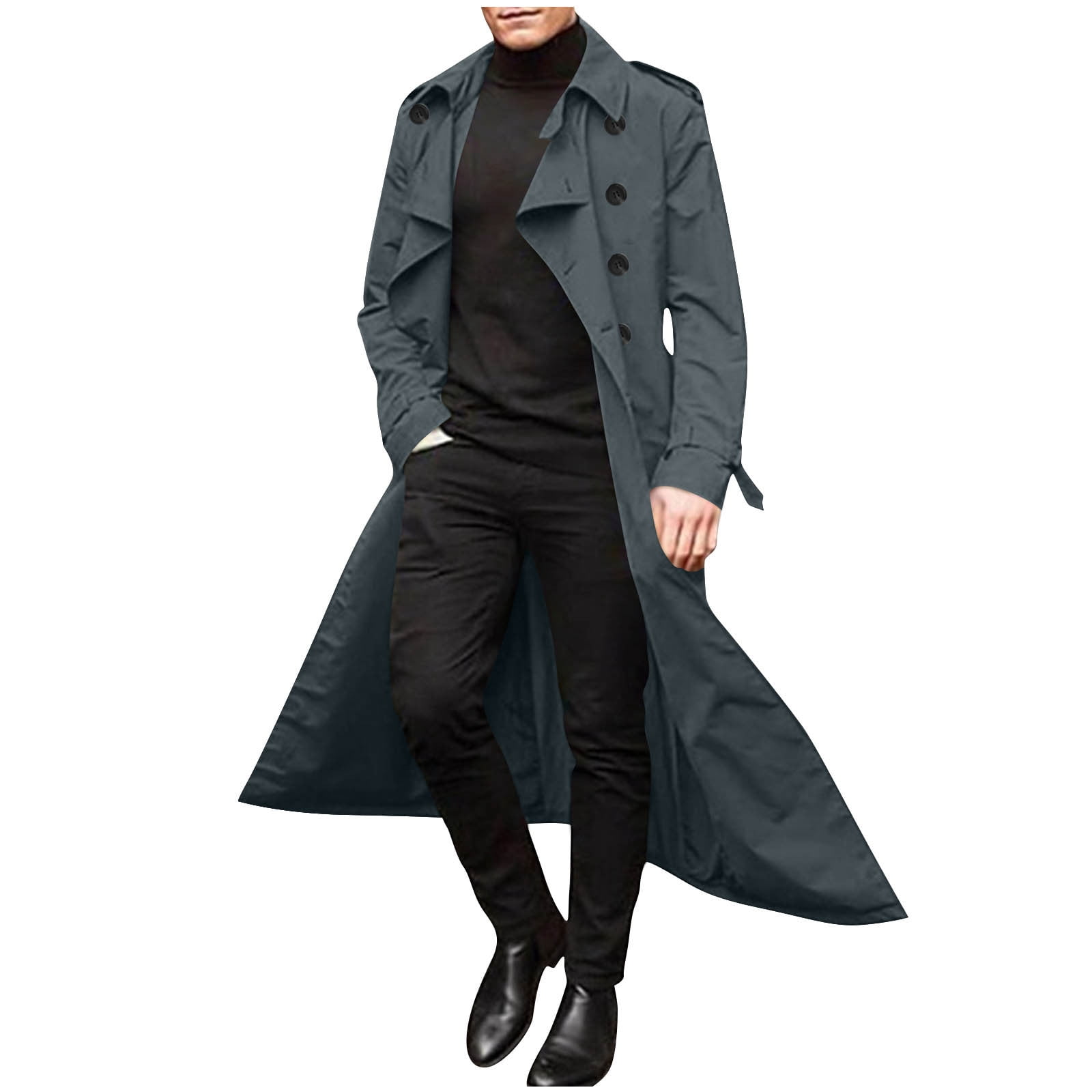 Fmbrln Mens Trench Coat Double Breasted Lapel Collar Pea Coats
