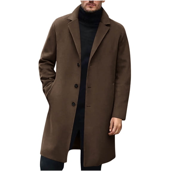Fmbrln Mens Trench Coat Long Sleeve Lapel Collar Pea Coat Fall Winter Fashion Button Down Overcoat Outwear with Pockets