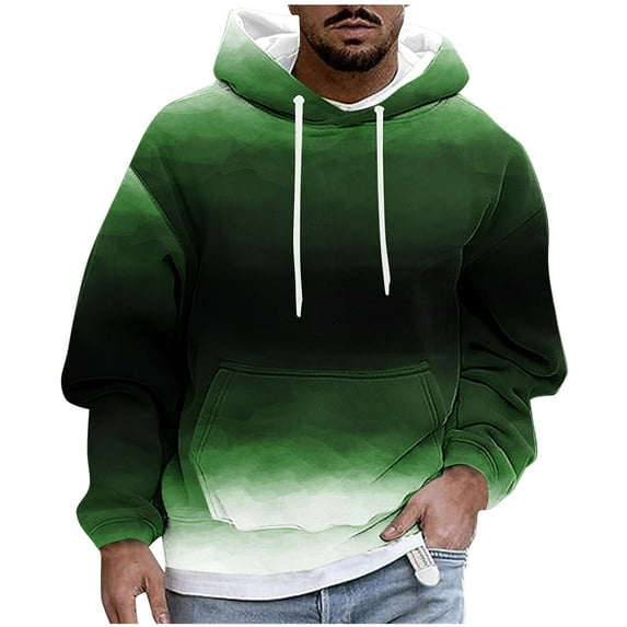 Fmbrln Mens Trendy Gradient Print Hooded Sweatshirts Fashion Casual Long Sleeve Pullover Tops Loose Comfy Fall Hoodies with Pockets Green 2XL