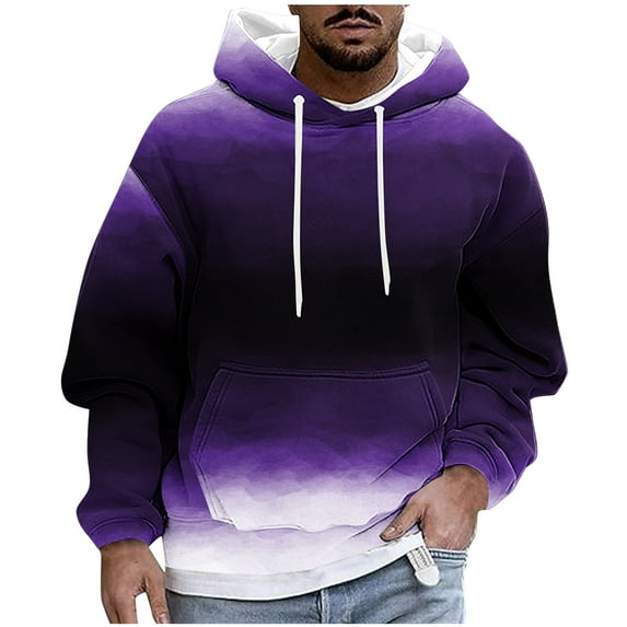 Fmbrln Mens Trendy Gradient Print Hooded Sweatshirts Fashion Casual Long Sleeve Pullover Tops Loose Comfy Fall Hoodies with Pockets Purple XL