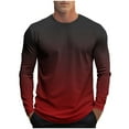 thumbnail image 1 of Fmbrln Mens Trendy Gradient Print Shirts Fall Fashion Casual Long Sleeve Crew Neck Pullover Tops Comfy Breathable Workout Athletic Shirts Red 4XL, 1 of 5