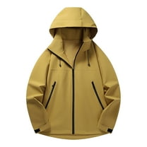 Fmbrln Mens Trendy Jacket Waterproof Windproof Jacket Casual Long Sleeve Hooded Rain Coat Outdoor Hiking Windbreaker Jacket Yellow XL