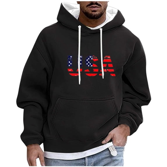 Fmbrln Mens Trendy Print Hoodies Fall Winter Warm Long Sleeve Hooded Sweatshirts Casual Comfy Pullover Tops with Pockets Black 4XL