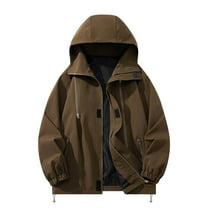 Fmbrln Mens Waterproof Jacket Casual Long Sleeve Full Zip Up Windproof Hooded Rain Coat Outdoor Hiking Windbreaker Jacket Coffee XL