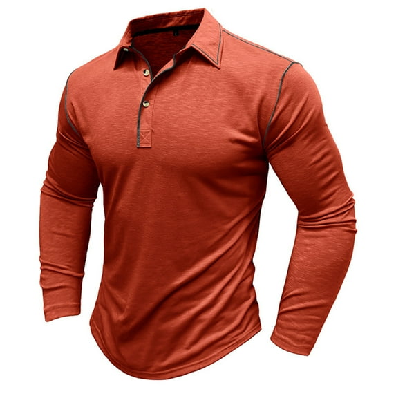 Fmbrln Mens Workout Shirts Fashion Casual Turndown Collar Button Long Sleeve Solid Color Tops Gym Athletic Shirts Red S