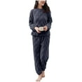 thumbnail image 1 of Fmbrln Pajamas for Women Sets Fuzzy Long Sleeve Crew Neck Shirts Tops and Elastic Waist Pajamas Pants Sets Fall Winter Soft Warm Sleepwear Sets, 1 of 4