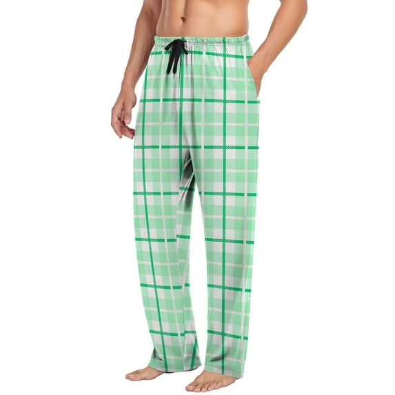 Fmbrln Plaid Pajamas Pants for Men Drawstring Elastic Waist Wide Leg Pajamas Pants with Pockets Fall Winter Soft Lightweight Comfy Sleepwear Pants Lounge Pants