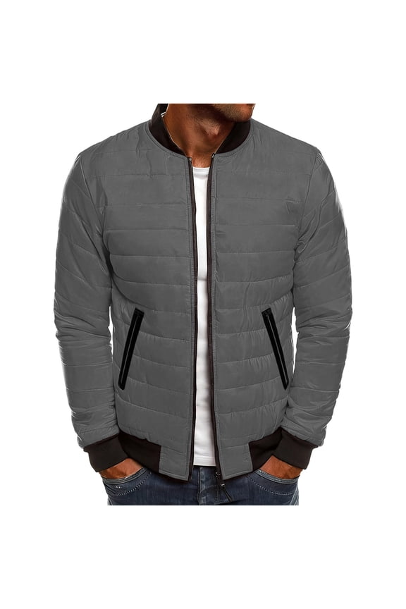 Quilted Jackets for Men Full Zip Up Lightweight Packable Down Coat Fall Winter Fashion Insulated Puffer Jackets with Pockets
