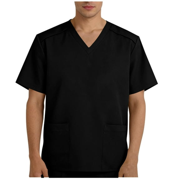 Fmbrln Scrubs Tops for Men with Pockets V Neck Short Sleeve Nursing Scrubs Casual Loose Solid Work Uniforms