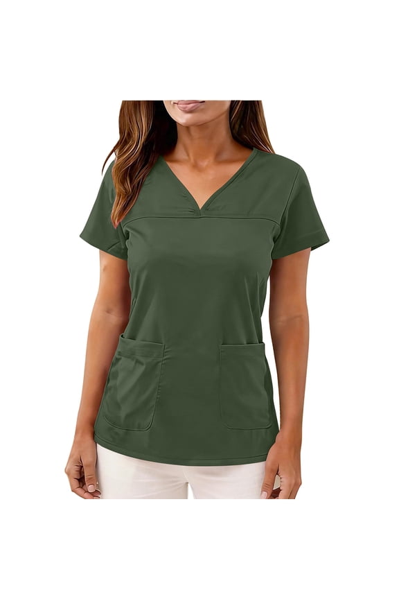 Scrubs for Women V Neck Short Sleeve Scrubs Tops with 2 Pockets Comfy Breathable Nursing Scrubs Solid Work Uniforms