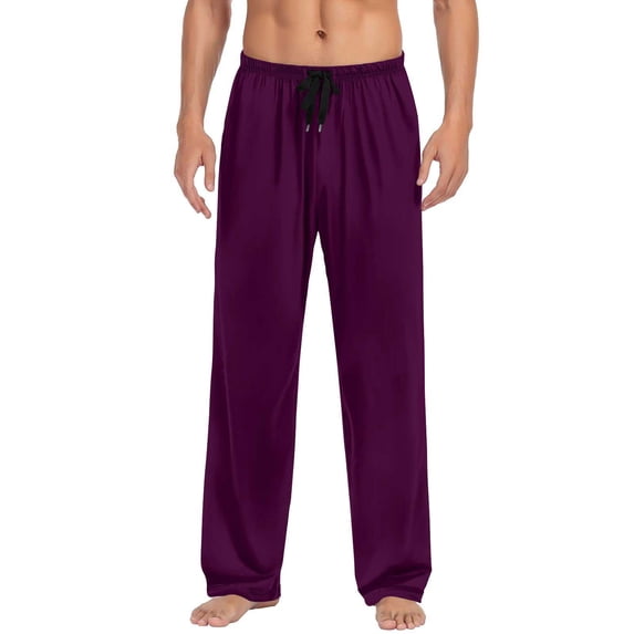 Fmbrln Solid Pajamas Pants for Men Drawstring Elastic Waist Wide Leg Pajamas Pants Fall Winter Soft Comfy Home Pajamas Pants Lounge Trousers with Pockets