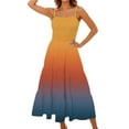 thumbnail image 1 of Fmbrln Summer Dresses for Women 2025 Sleeveless Spaghetti Strap Pleated Flowy Long Dress Beach Vacation Gradient Print Sundress, 1 of 4
