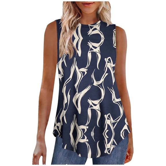 Fmbrln Tank Tops for Women Summer Sleeveless Crew Neck Trendy Print Tunic Tops Fashion Casual Beach Vacation Tees Blouses