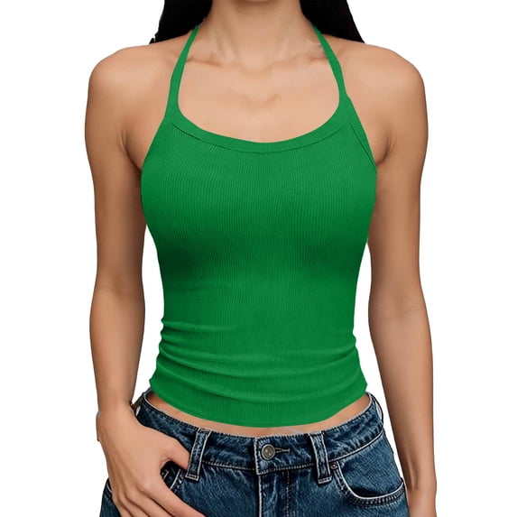 Fmbrln Tank Tops for Women Summer Sleeveless Halter Blackless Shirts Workout Tank Tops Casual Slim Fit Ribbed Basic Blouses