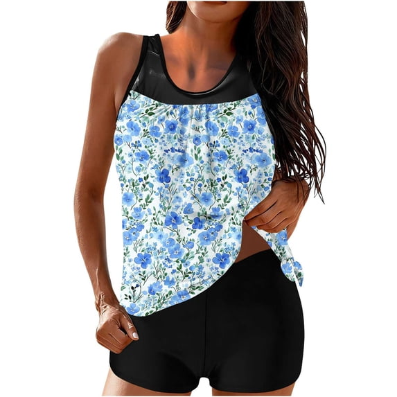 Fmbrln Tankini Swimsuits for Women with Boy Shorts Two Piece Fashion Floral Print Modest Bathing Suits