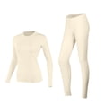 thumbnail image 1 of Fmbrln Thermal Underwear for Women Sets Fall Winter Crew Neck Solid Color Long Sleeve Tops and Long Pants 2 Piece Sets Plush Warm Cold Weather Base Layer Beige 2XL, 1 of 3